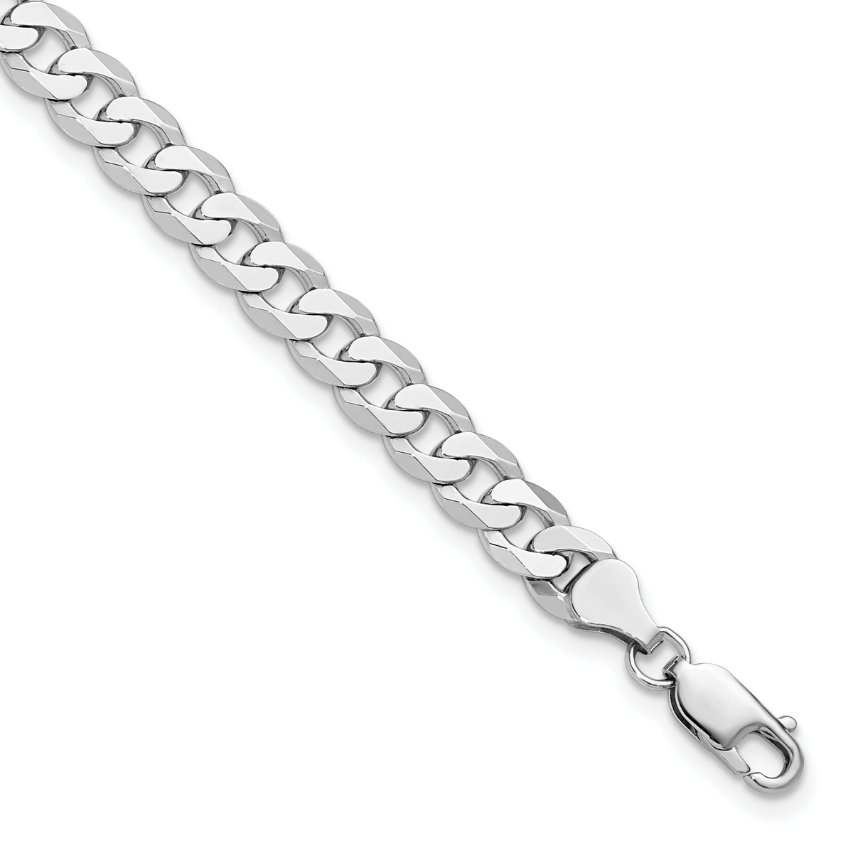 Gold (10K & 14K) Flat Beveled Curb Chain Bracelet - 14k White Gold / 9 in / 7.25 mm