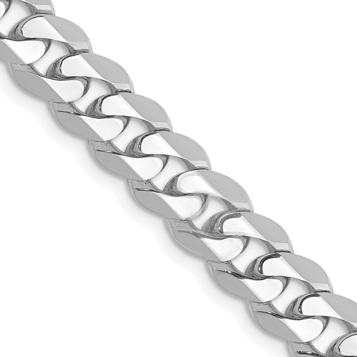 Gold (10K & 14K) Flat Beveled Curb Chain - 14k White Gold / 18 in / 7.25 mm