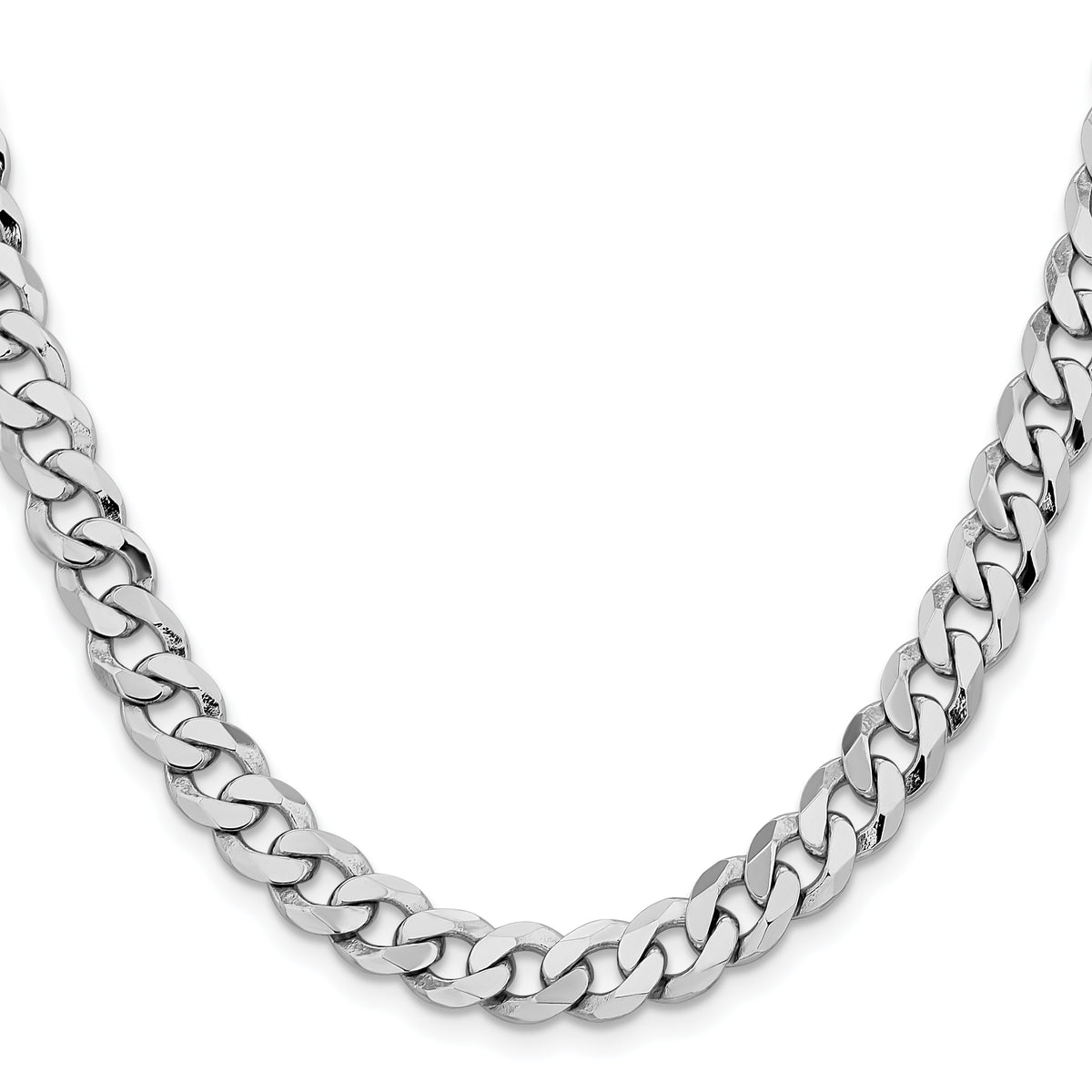 Gold (10K & 14K) Flat Beveled Curb Chain - 14k White Gold / 20 in / 8 mm