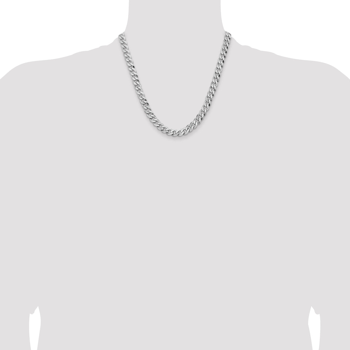 Gold (10K & 14K) Flat Beveled Curb Chain - 14k White Gold / 20 in / 8 mm