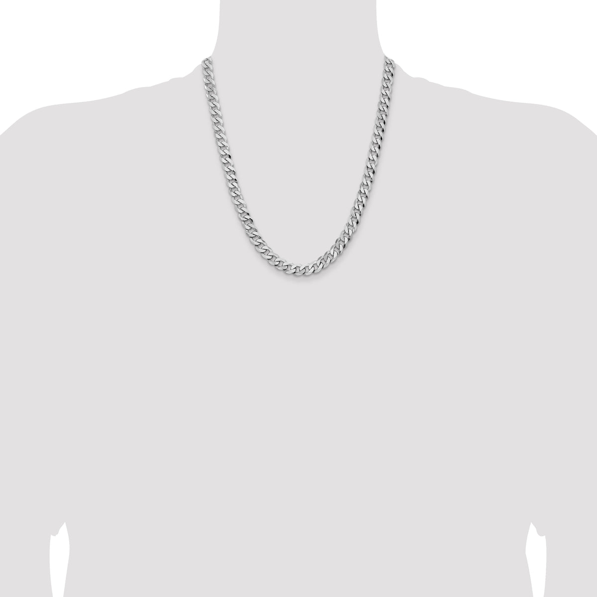 Gold (10K & 14K) Flat Beveled Curb Chain - 14k White Gold / 22 in / 8 mm