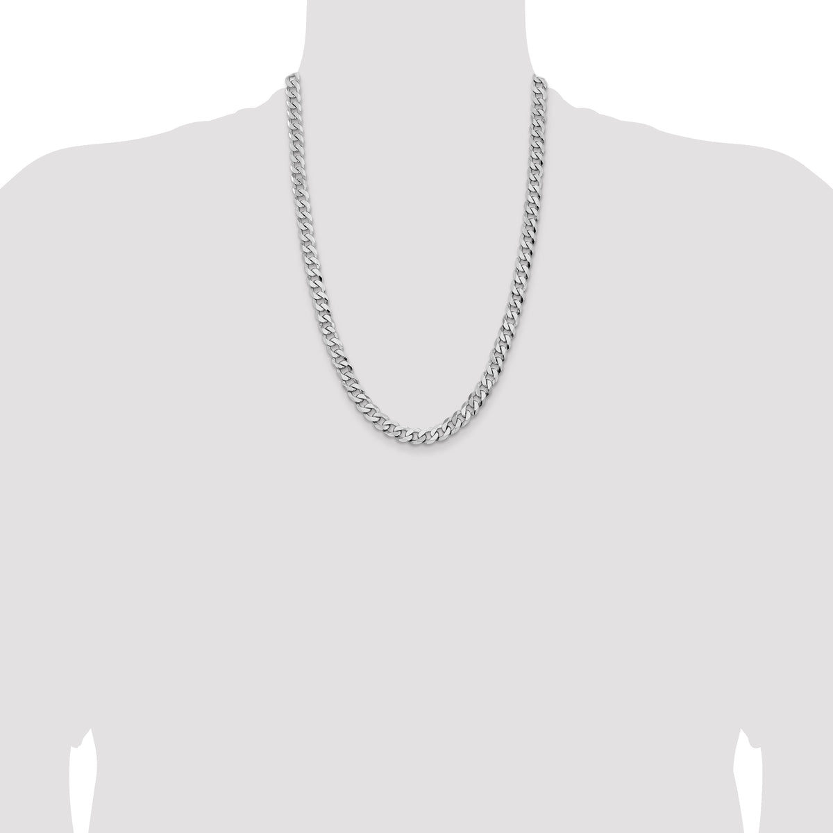 Gold (10K & 14K) Flat Beveled Curb Chain - 14k White Gold / 24 in / 8 mm