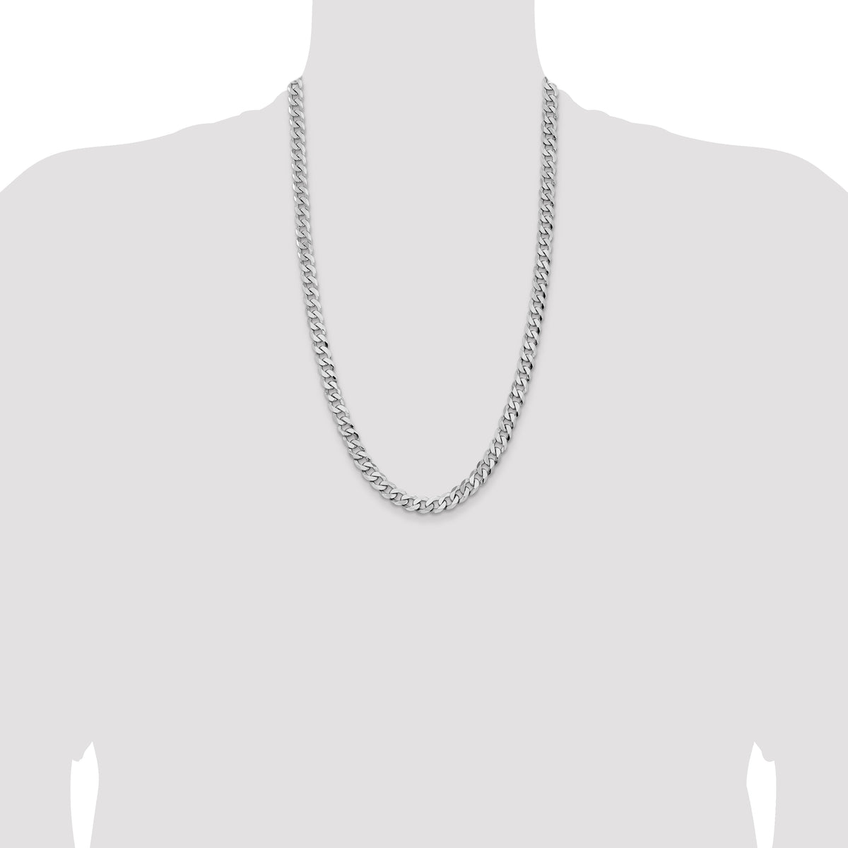 Gold (10K & 14K) Flat Beveled Curb Chain - 14k White Gold / 26 in / 8 mm