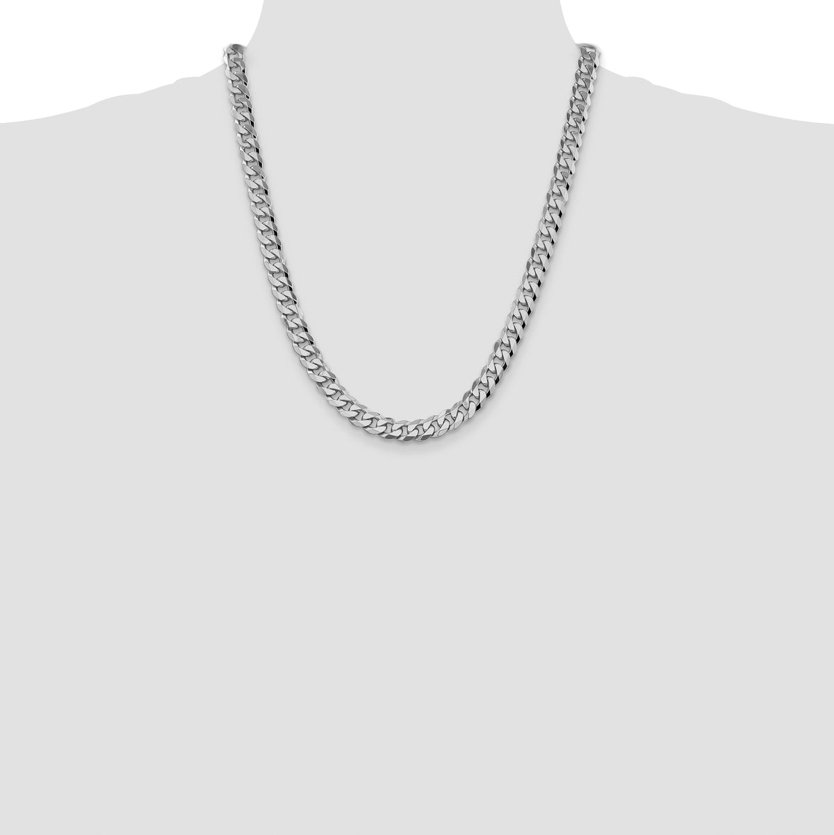 Gold (10K & 14K) Flat Beveled Curb Chain - 14k White Gold / 22 in / 8.5 mm
