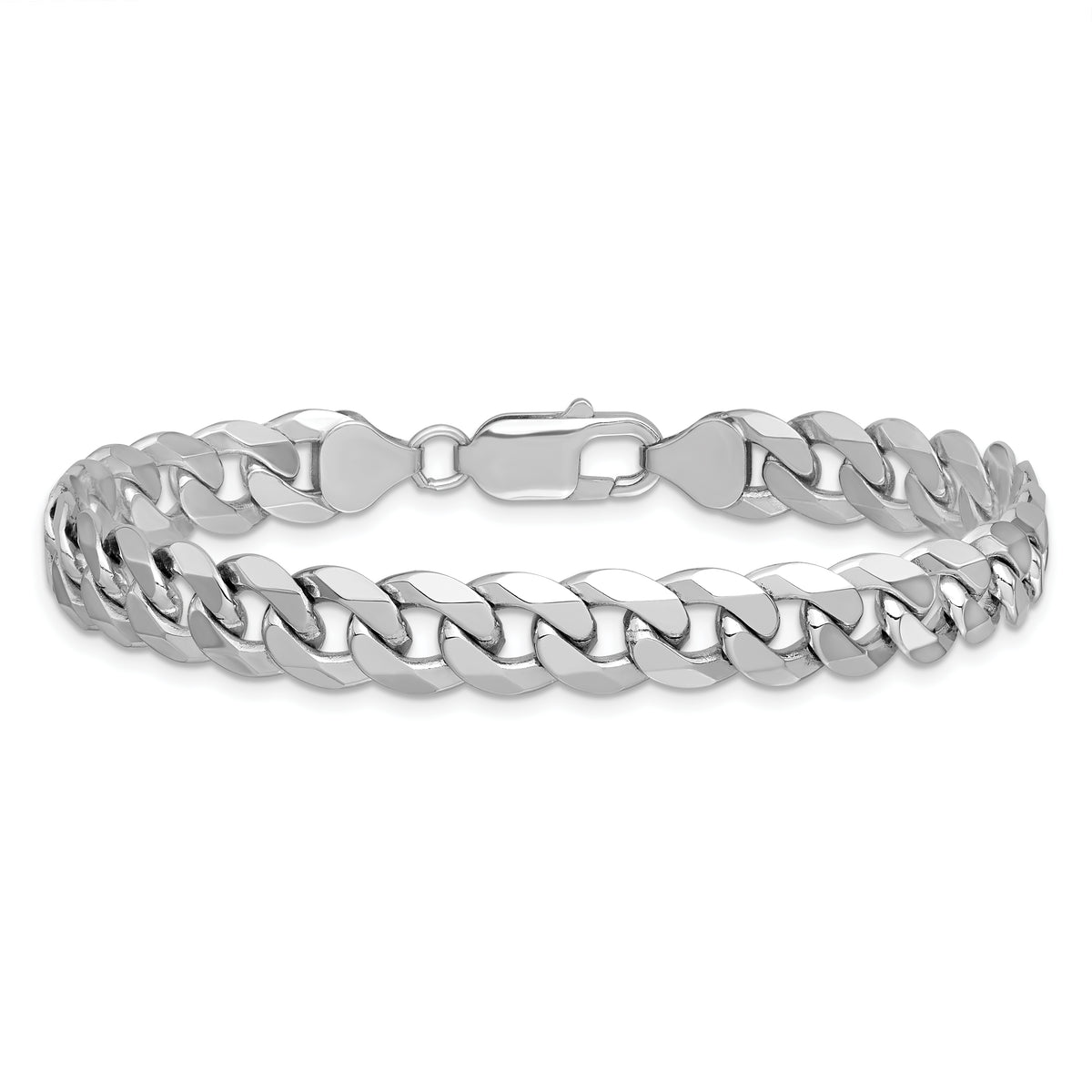 Gold (10K & 14K) Flat Beveled Curb Chain Bracelet - 14k White Gold / 8 in / 8.5 mm