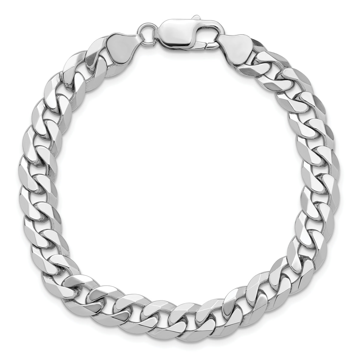 Gold (10K & 14K) Flat Beveled Curb Chain Bracelet - 14k White Gold / 8 in / 8.5 mm