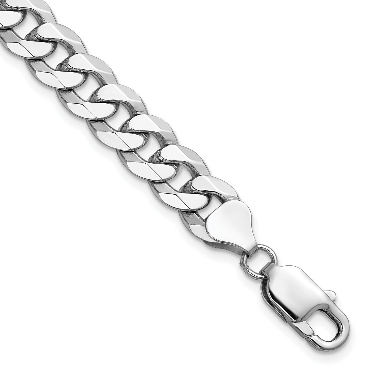 Gold (10K & 14K) Flat Beveled Curb Chain Bracelet - 14k White Gold / 8 in / 8.5 mm