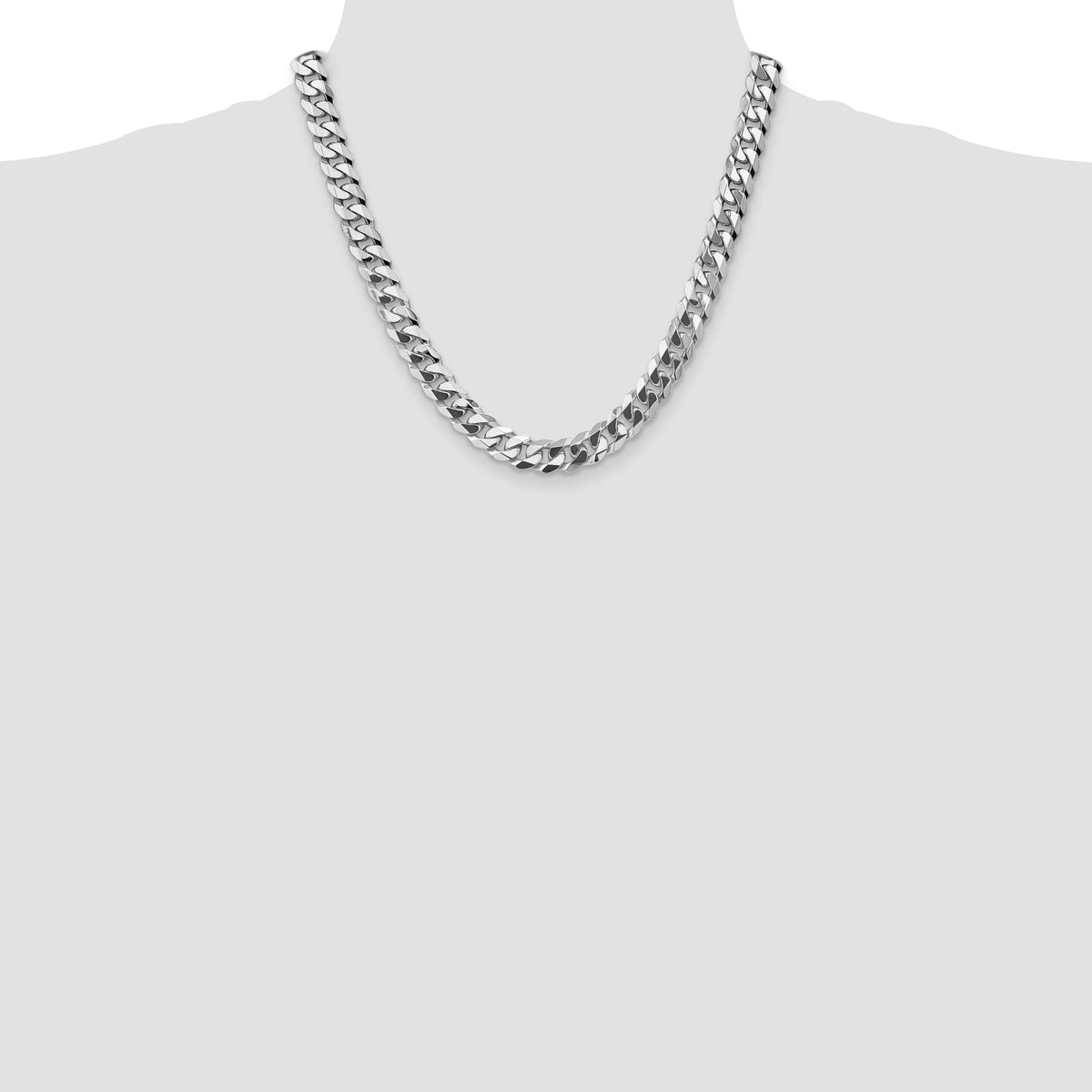 Gold (10K & 14K) Flat Beveled Curb Chain - 14k White Gold / 20 in / 9.5 mm