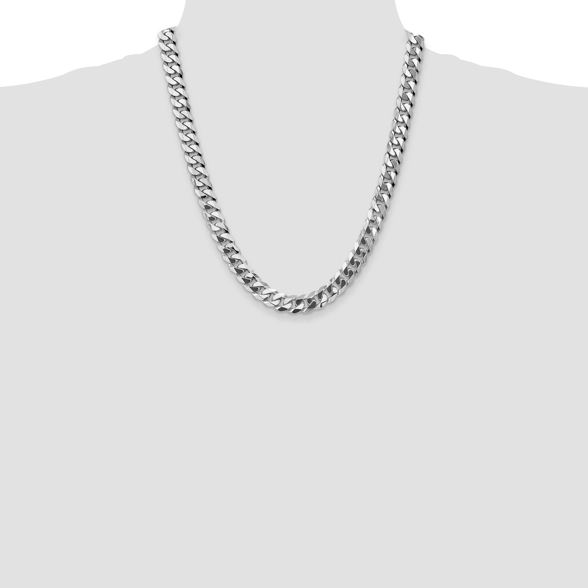Gold (10K & 14K) Flat Beveled Curb Chain - 14k White Gold / 22 in / 9.5 mm
