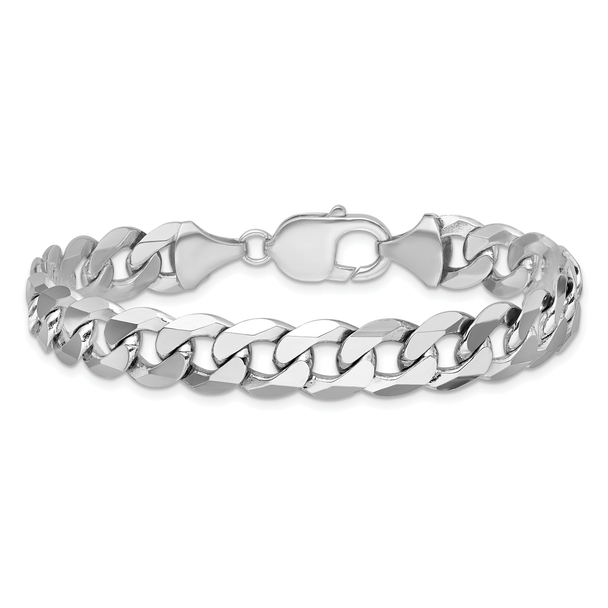 Gold (10K & 14K) Flat Beveled Curb Chain Anklet - 14k White Gold / 9 in / 9.5 mm