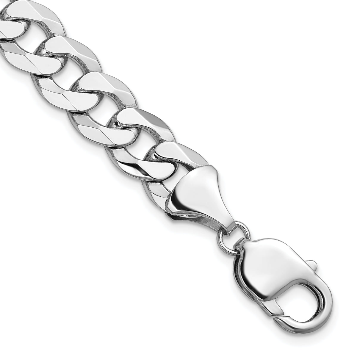 Gold (10K & 14K) Flat Beveled Curb Chain Anklet - 14k White Gold / 9 in / 9.5 mm
