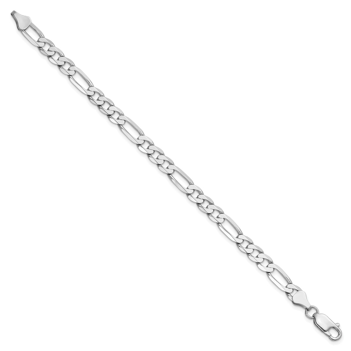 Gold (10K & 14K) Flat Figaro Chain Bracelet - 14k White Gold / 7 in / 6 mm