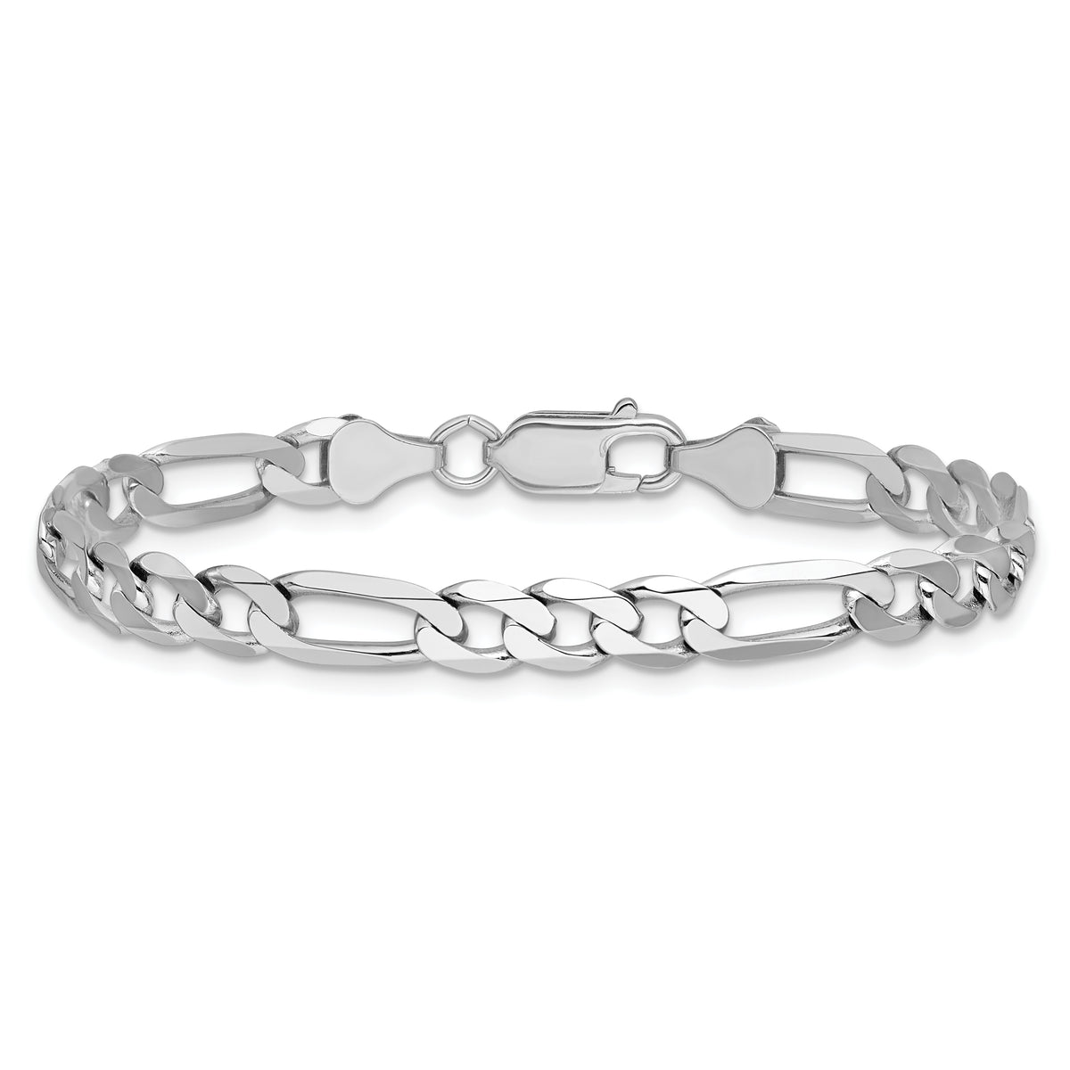Gold (10K & 14K) Flat Figaro Chain Bracelet - 14k White Gold / 7 in / 6 mm