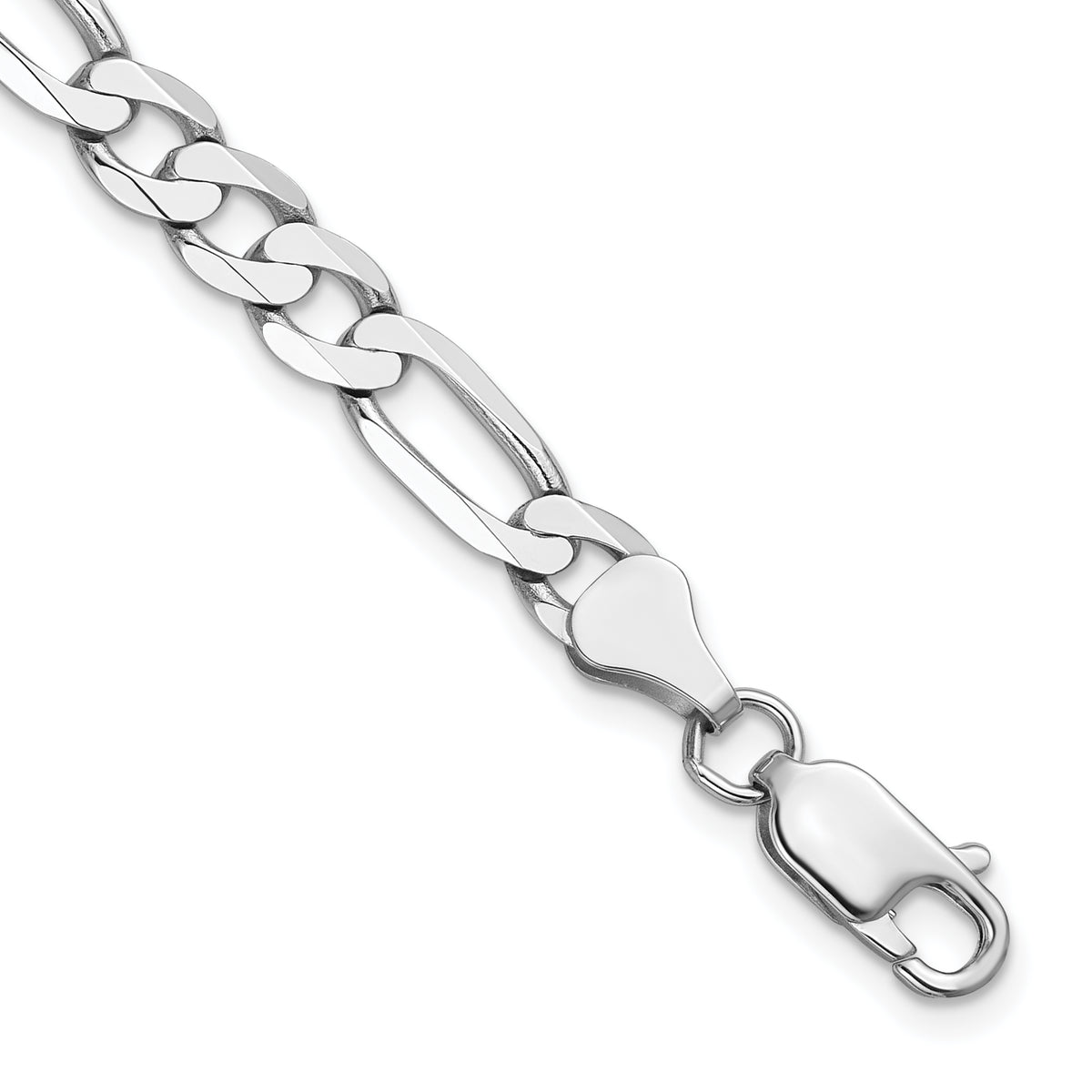 Gold (10K & 14K) Flat Figaro Chain Bracelet - 14k White Gold / 7 in / 6 mm