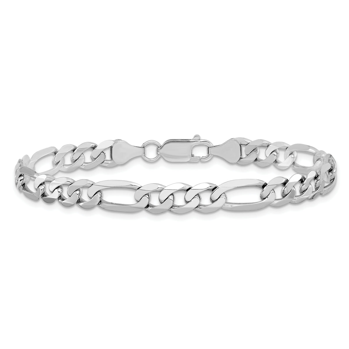 Gold (10K & 14K) Flat Figaro Chain Bracelet - 14k White Gold / 8 in / 7 mm