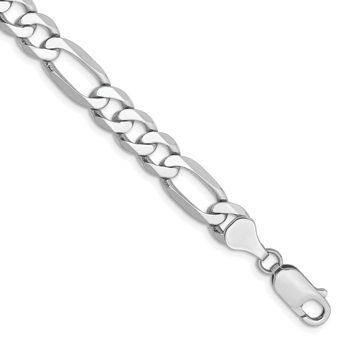 Gold (10K & 14K) Flat Figaro Chain Bracelet - 14k White Gold / 9 in / 7 mm