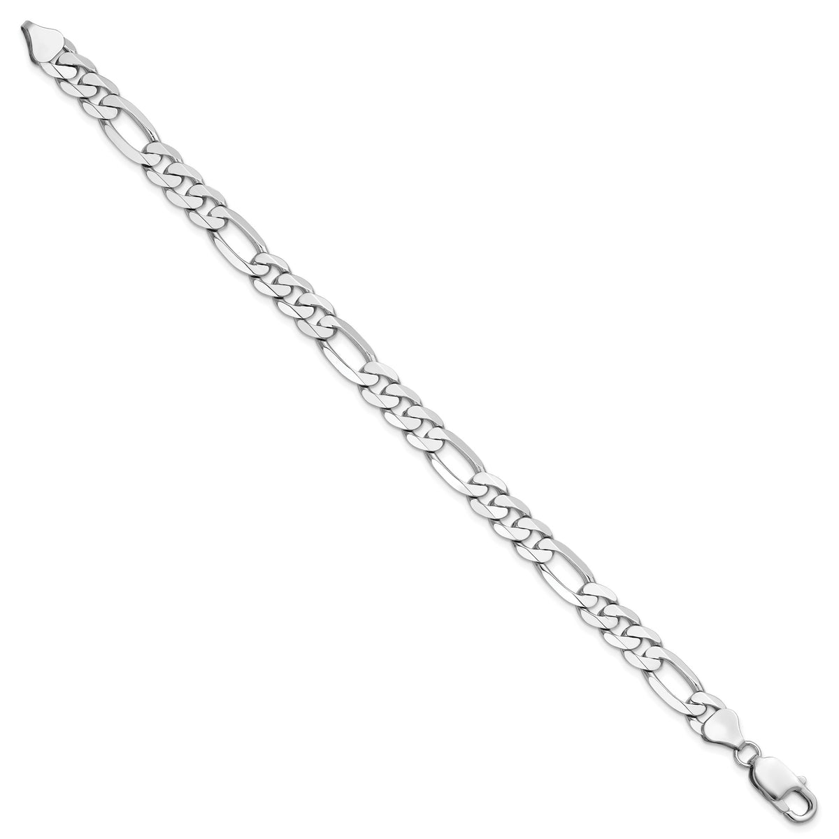 Gold (10K & 14K) Flat Figaro Chain Bracelet - 14k White Gold / 8 in / 7.5 mm