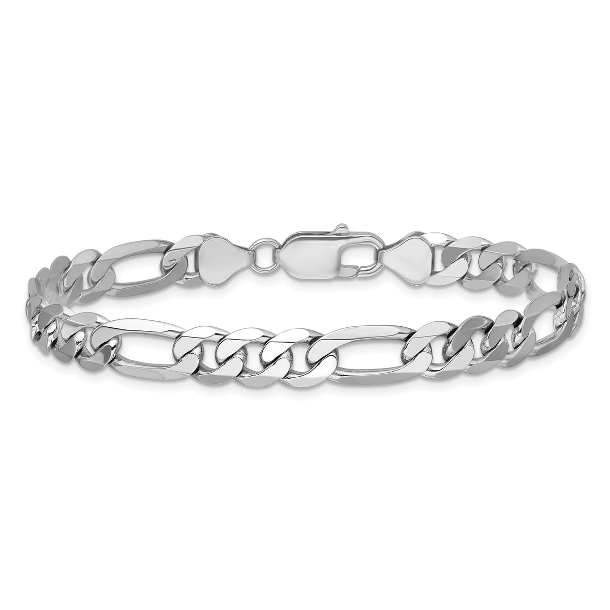Gold (10K & 14K) Flat Figaro Chain Bracelet - 14k White Gold / 8 in / 7.5 mm