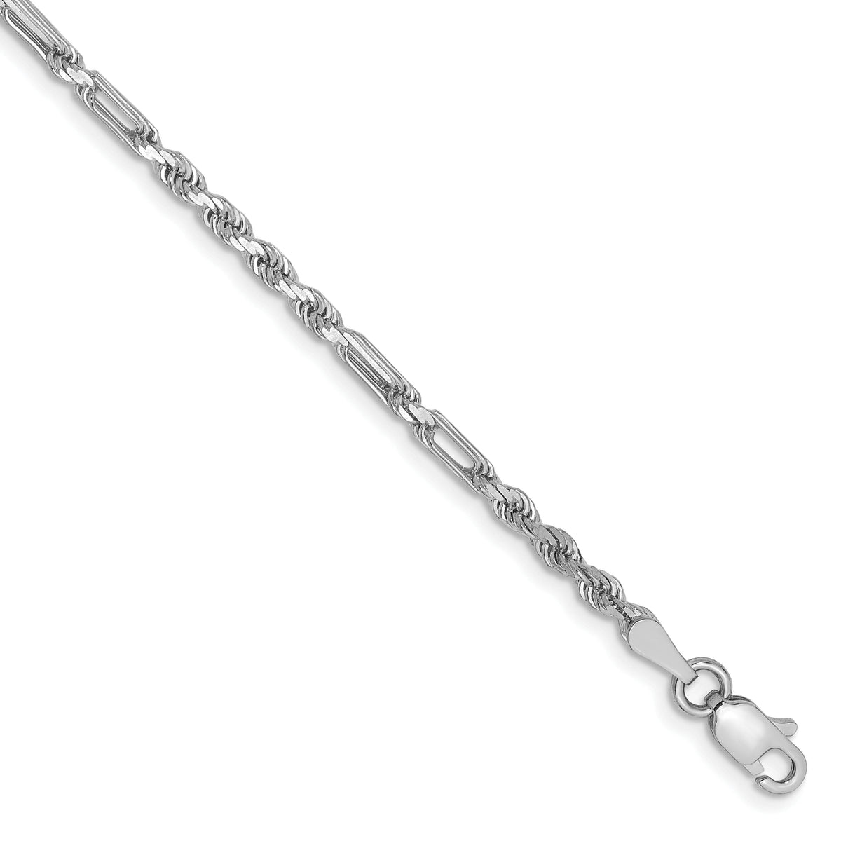 Gold (14K) Diamond-Cut Milano Rope Chain Bracelet - 14k White Gold / 7 in / 2.5 mm