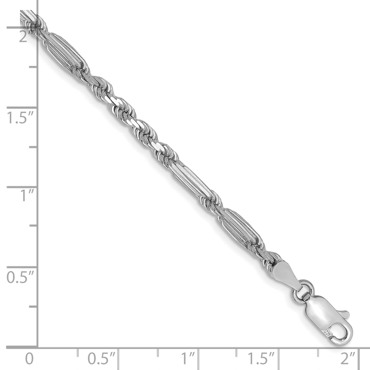 Gold (14K) Diamond-Cut Milano Rope Chain Bracelet - 14k White Gold / 8 in / 3 mm