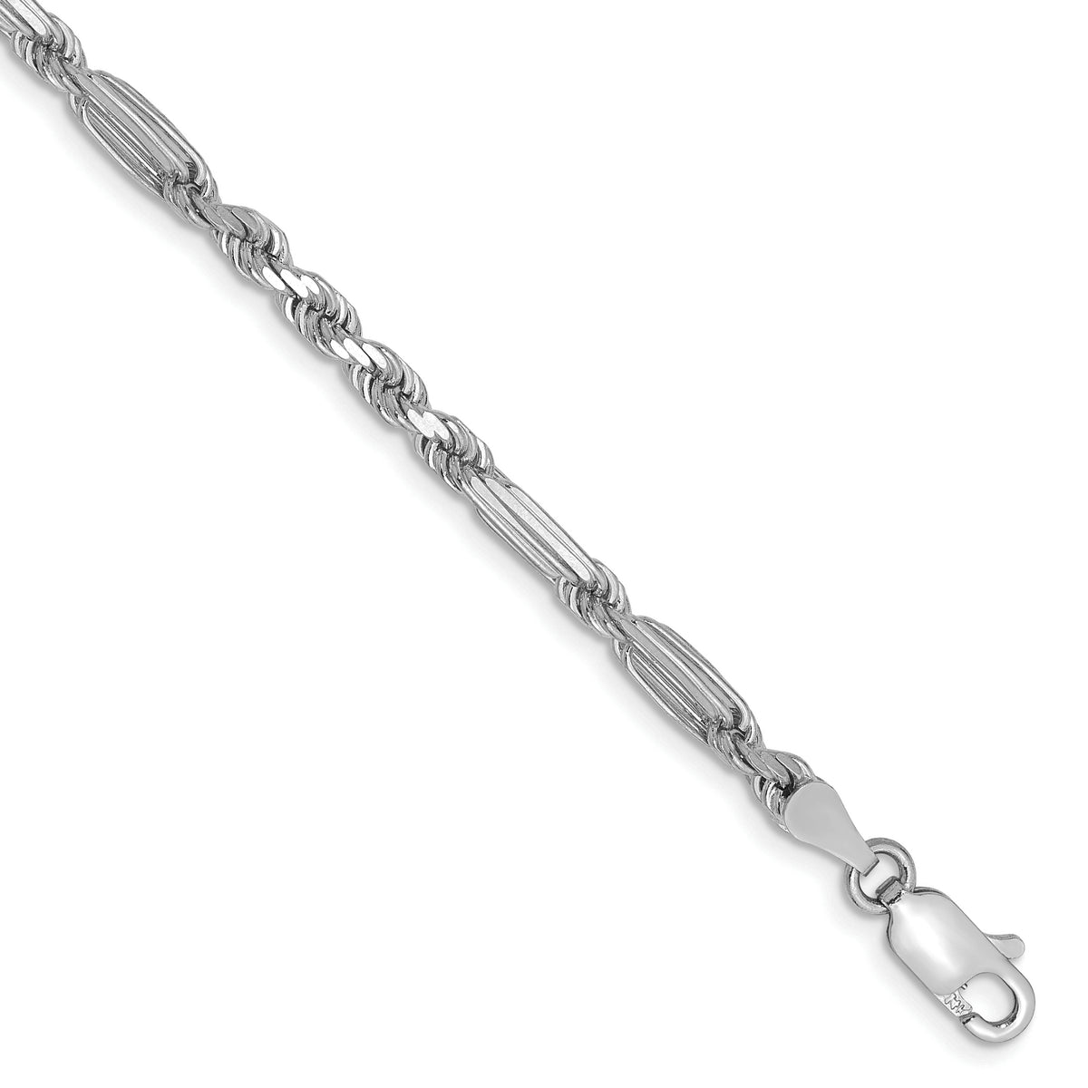 Gold (14K) Diamond-Cut Milano Rope Chain Bracelet - 14k White Gold / 8 in / 3 mm