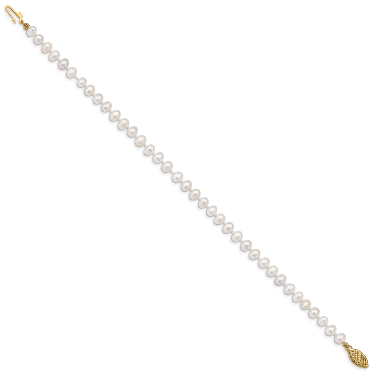 14k Yellow Gold 4-5mm White Near-Round Freshwater Cultured Pearl Bracelet, view 2 - 7.5 in