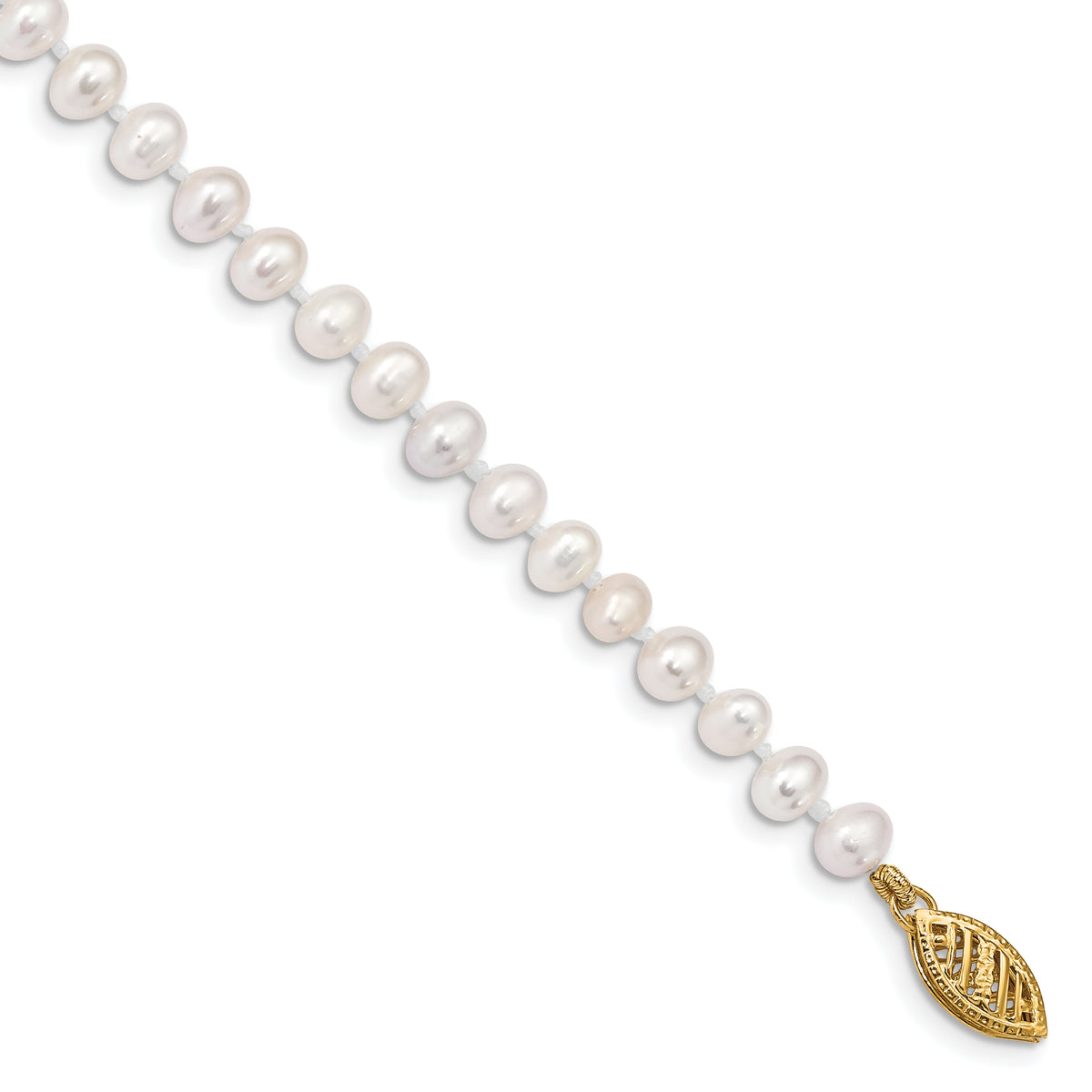14k Yellow Gold 4-5mm White Near-Round Freshwater Cultured Pearl Bracelet - 8.25 in