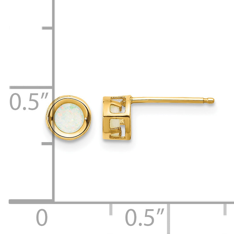 14k Bezel Stud Earrings - 14k Yellow Gold / Opal / 4 mm
