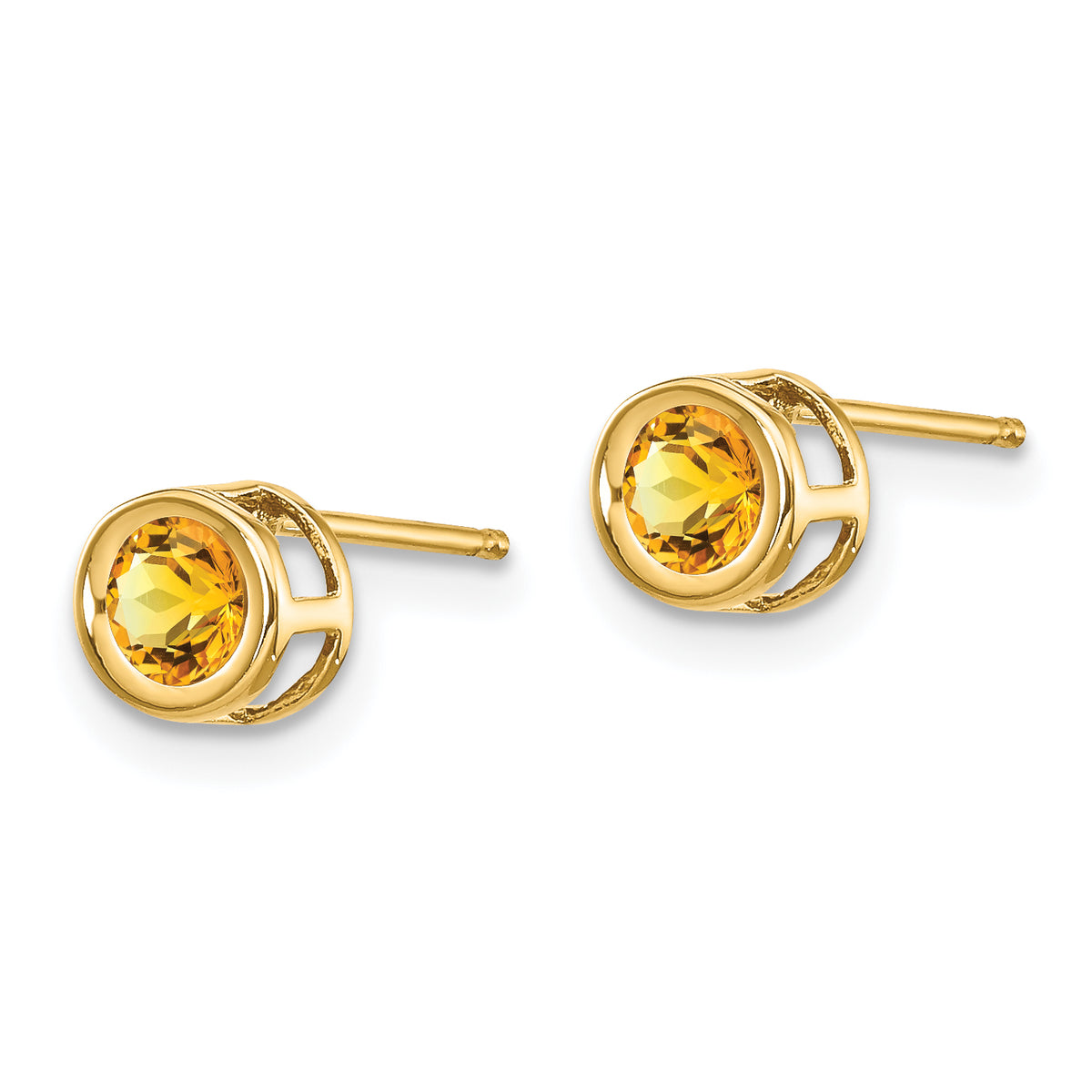 14k Bezel Stud Earrings - 14k Yellow Gold / Citrine / 4 mm