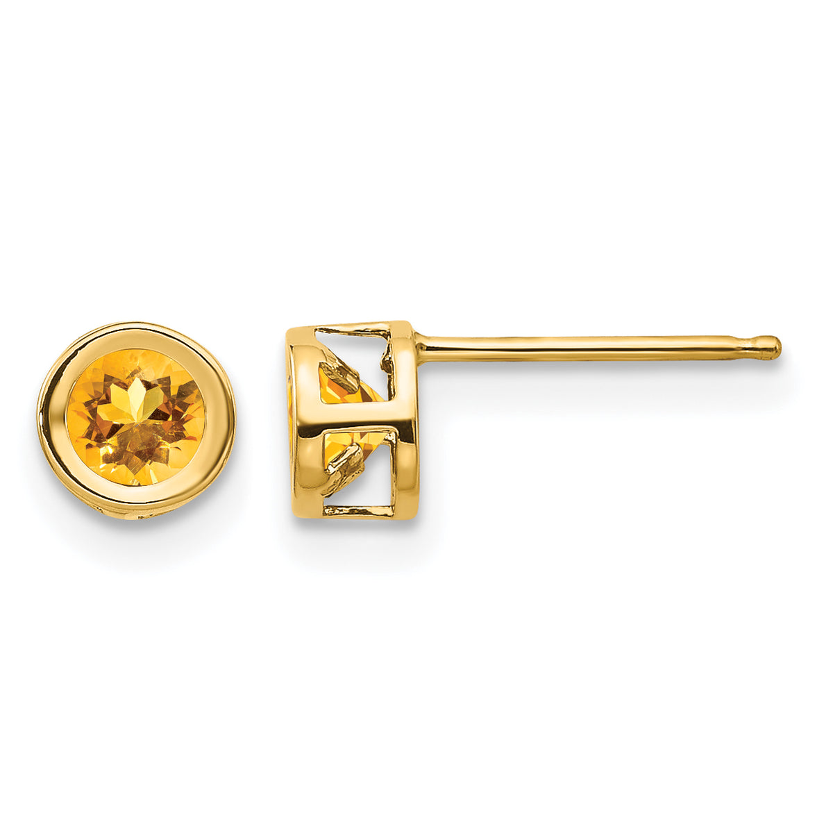 14k Bezel Stud Earrings - 14k Yellow Gold / Citrine / 4 mm