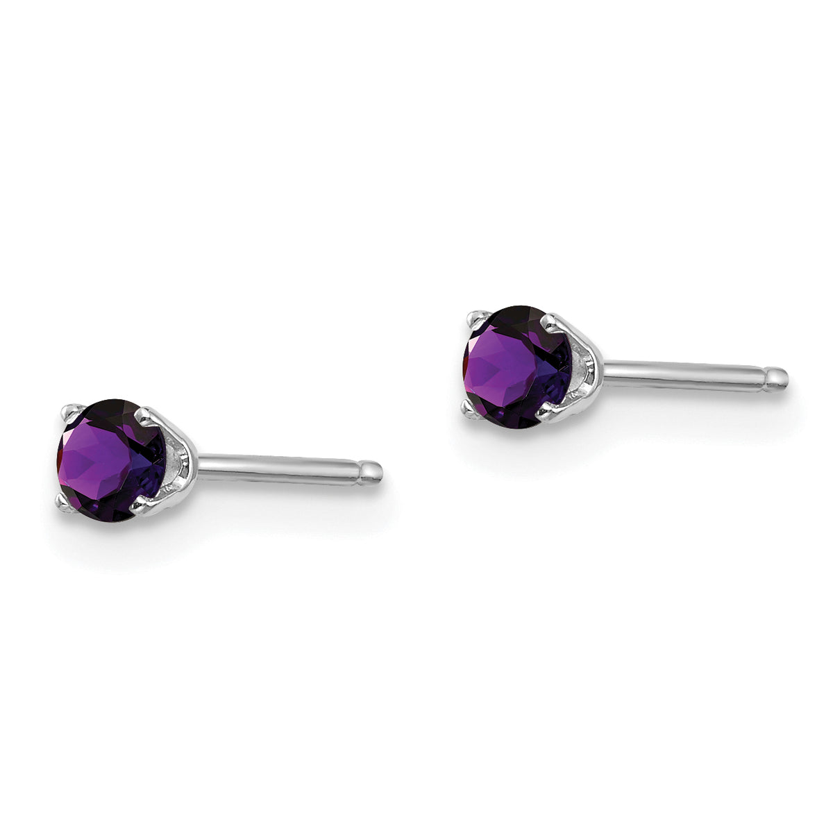 14k Round Gemstone Post Earrings - 14k White Gold / Amethyst / 3 mm