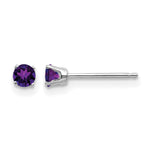 14k Round Gemstone Post Earrings - 14k White Gold / Amethyst / 3 mm