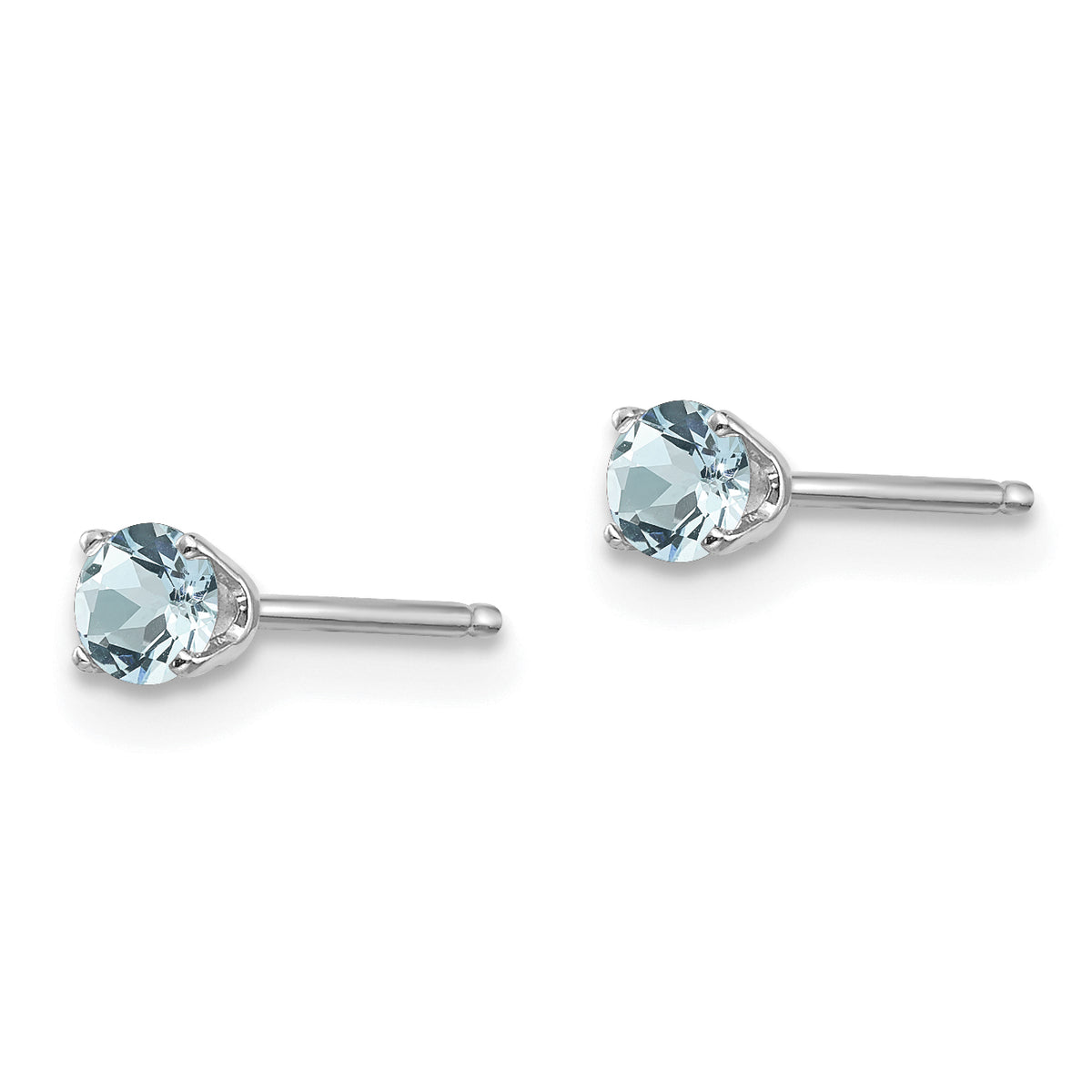14k Round Gemstone Post Earrings - 14k White Gold / Aquamarine / 3 mm