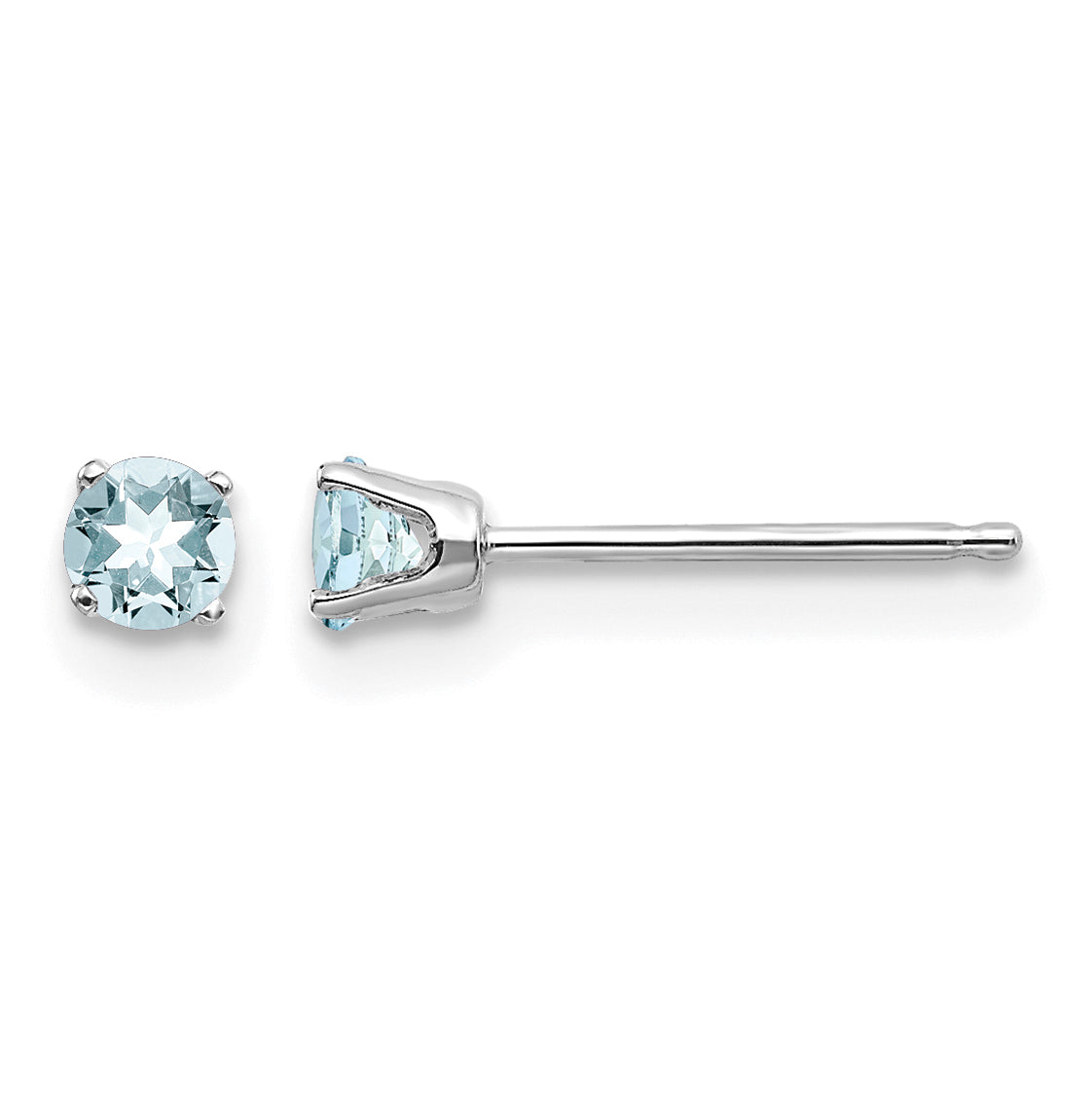 14k Round Gemstone Post Earrings - 14k White Gold / Aquamarine / 3 mm