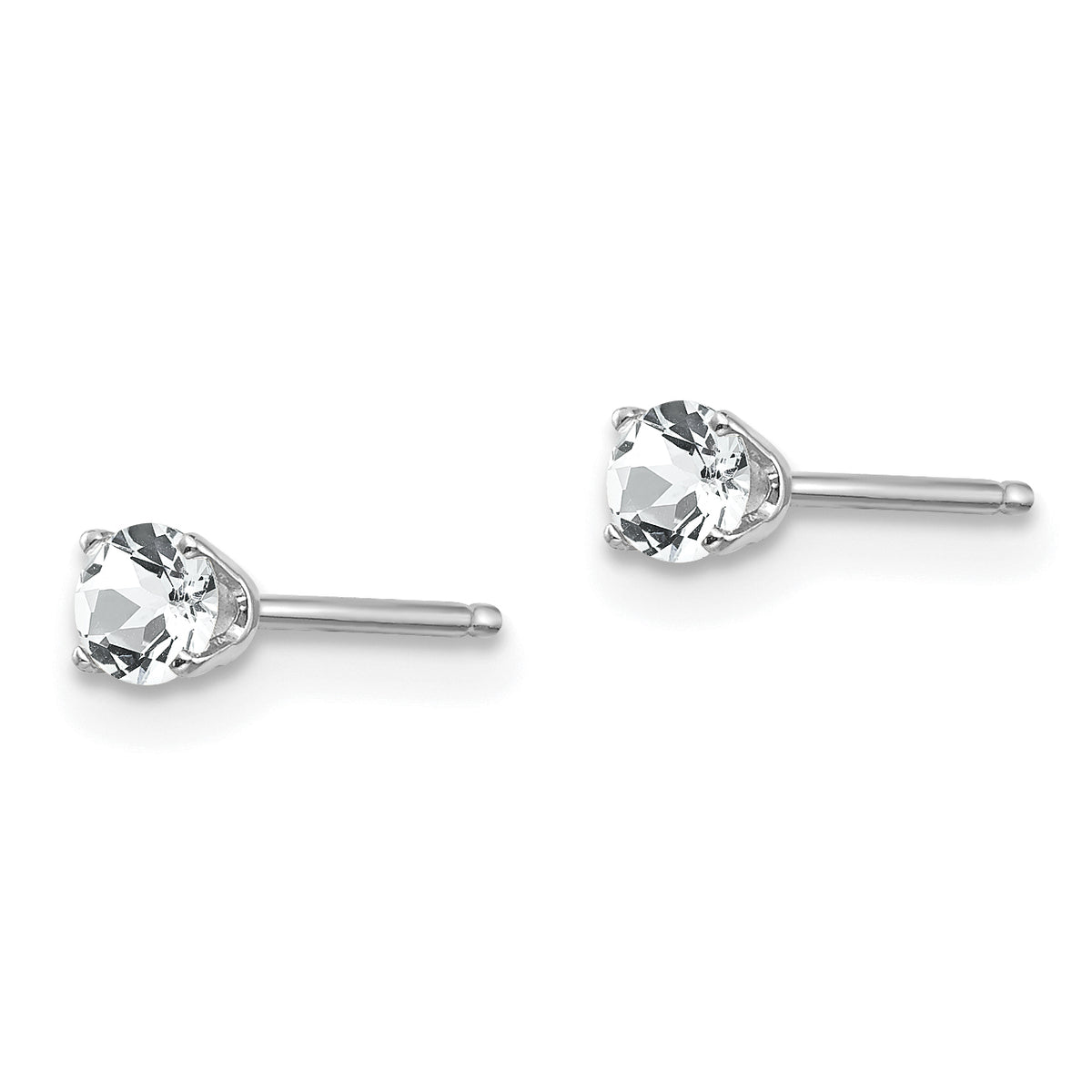 14k Round Gemstone Post Earrings - 14k White Gold / Topaz (White) / 3 mm