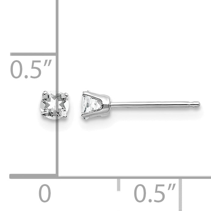 14k Round Gemstone Post Earrings - 14k White Gold / Topaz (White) / 3 mm