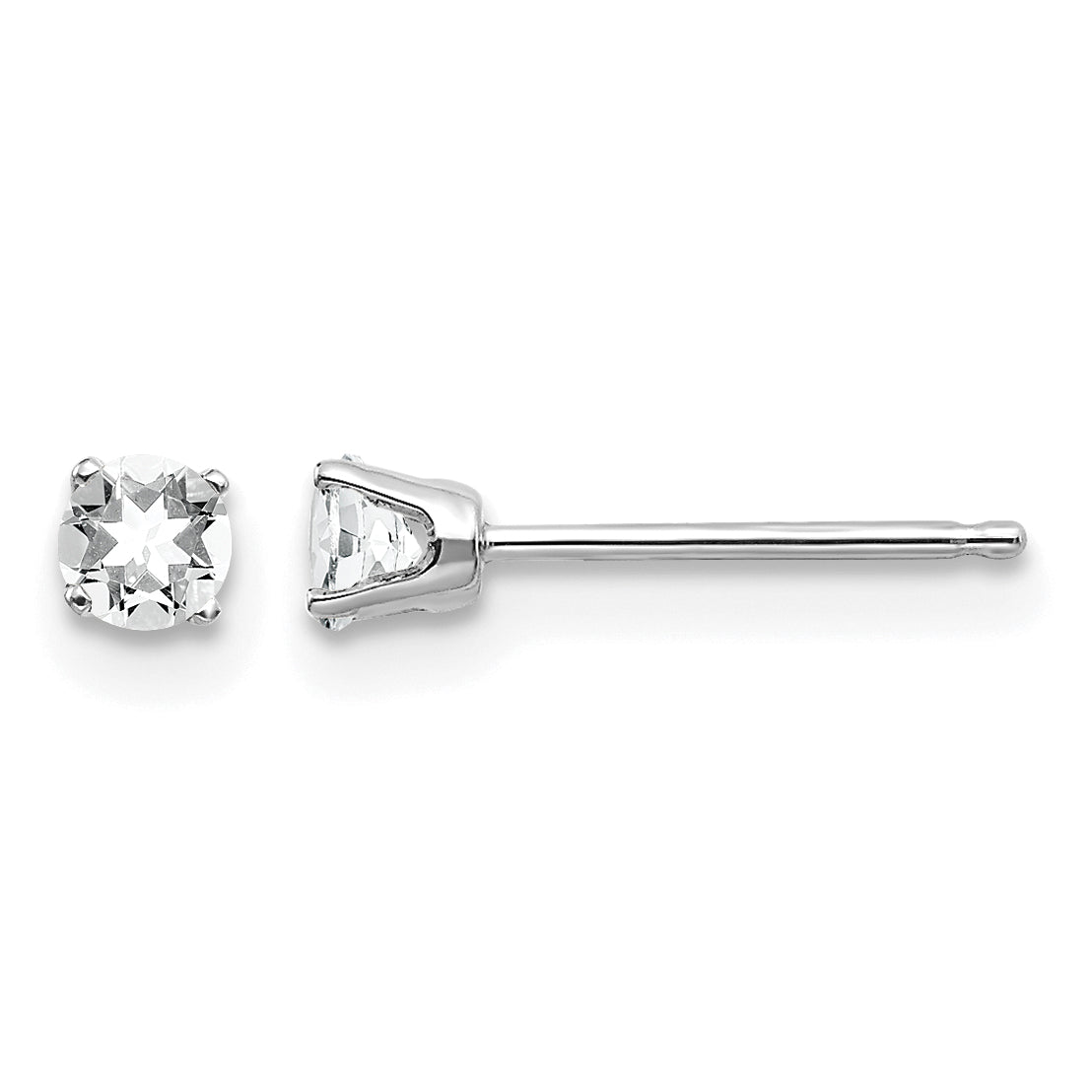14k Round Gemstone Post Earrings - 14k White Gold / Topaz (White) / 3 mm