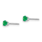 14k Round Gemstone Post Earrings - 14k White Gold / Emerald / 3 mm