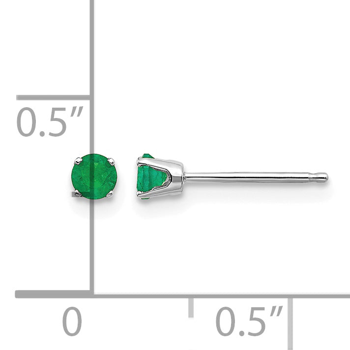 14k Round Gemstone Post Earrings - 14k White Gold / Emerald / 3 mm