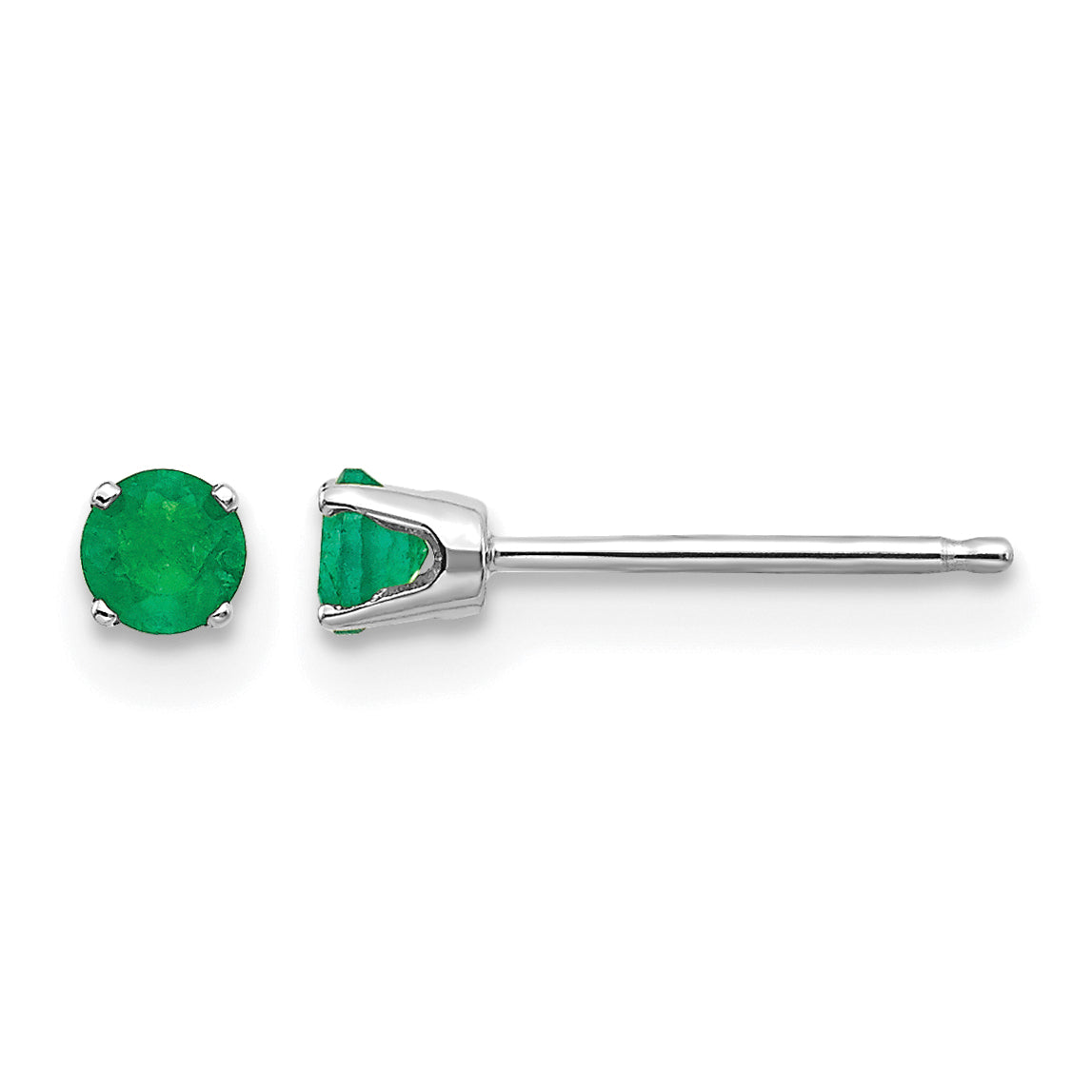 14k Round Gemstone Post Earrings - 14k White Gold / Emerald / 3 mm
