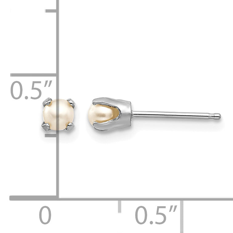 14k Round Gemstone Post Earrings - 14k White Gold / Pearl / 3.00 mm