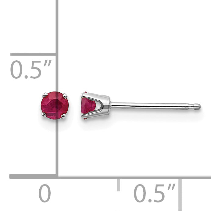 14k Round Gemstone Post Earrings - 14k White Gold / Ruby / 3 mm