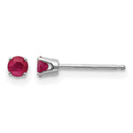 14k Round Gemstone Post Earrings - 14k White Gold / Ruby / 3 mm