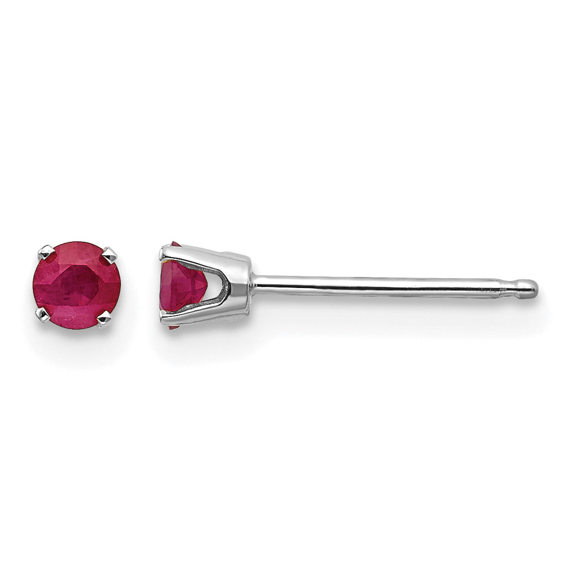 14k Round Gemstone Post Earrings - 14k White Gold / Ruby / 3 mm