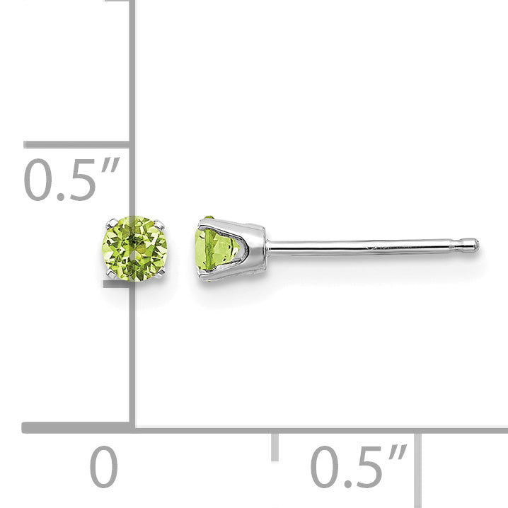 14k Round Gemstone Post Earrings - 14k White Gold / Peridot / 3 mm