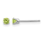 14k Round Gemstone Post Earrings - 14k White Gold / Peridot / 3 mm
