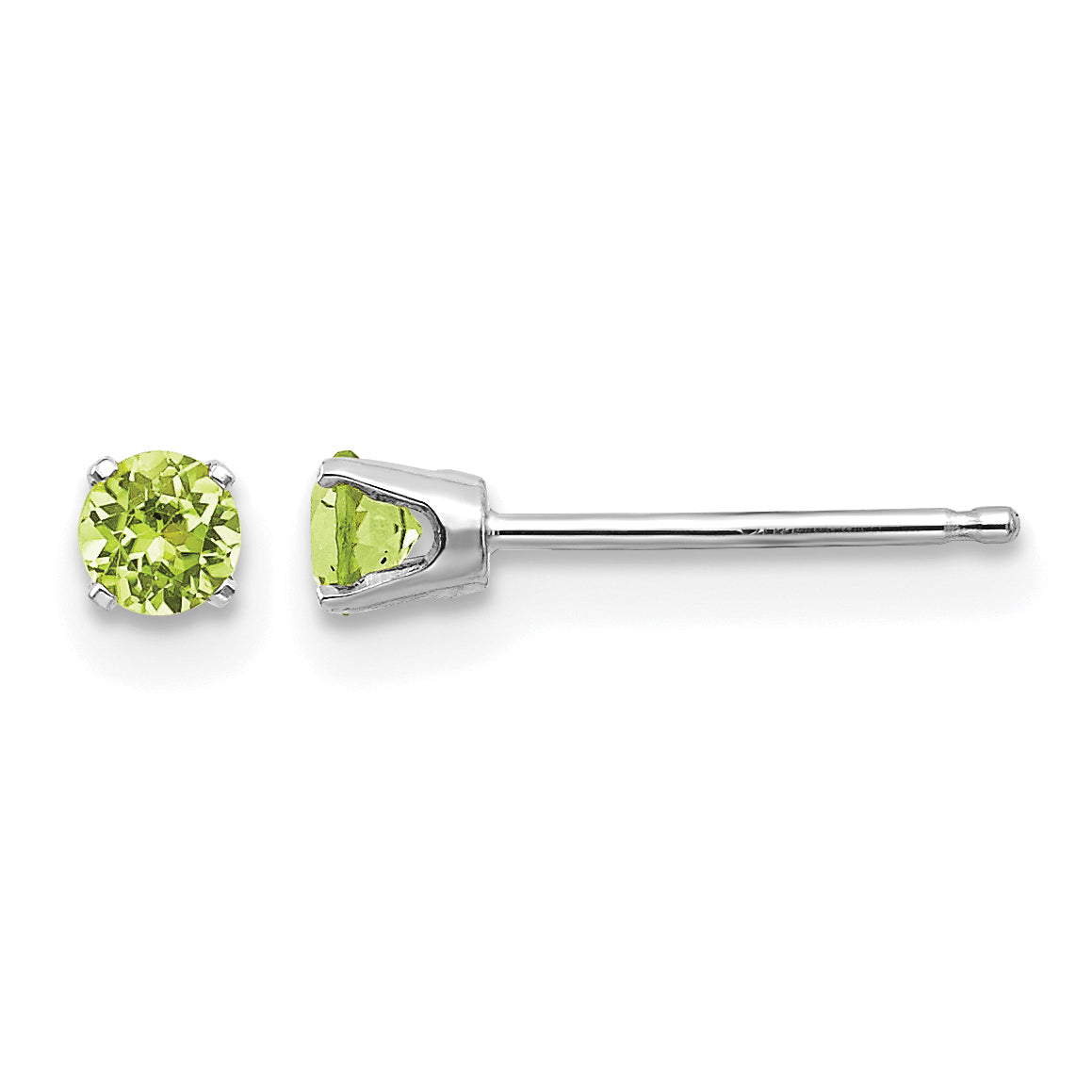 14k Round Gemstone Post Earrings - 14k White Gold / Peridot / 3 mm