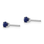 14k Round Gemstone Post Earrings - 14k White Gold / Sapphire / 3 mm