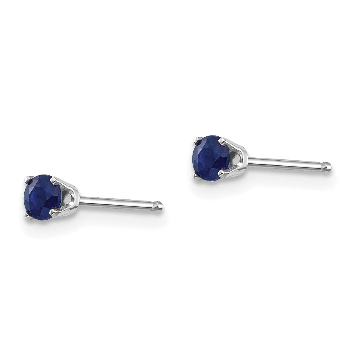 14k Round Gemstone Post Earrings - 14k White Gold / Sapphire / 3 mm
