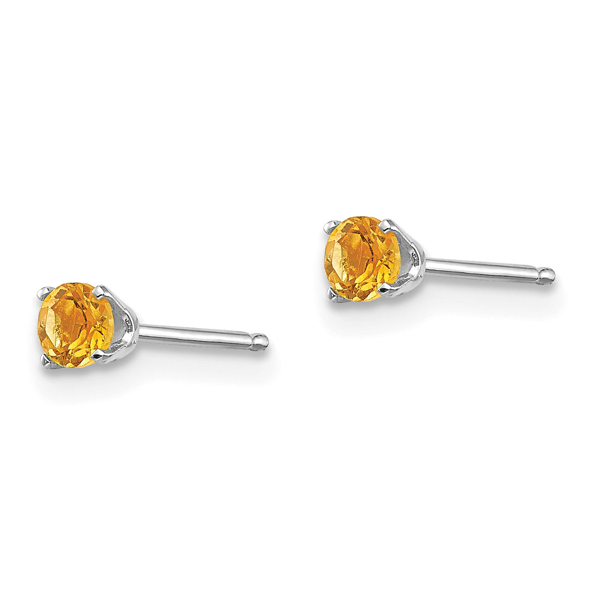 14k Round Gemstone Post Earrings - 14k White Gold / Citrine / 3 mm